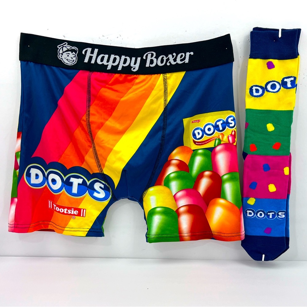 HAPPY BOXERS WITH MATCHING SOCKS, DOTS DESIGN, LARGE, 90% POLYESTER 10% SPANDEX